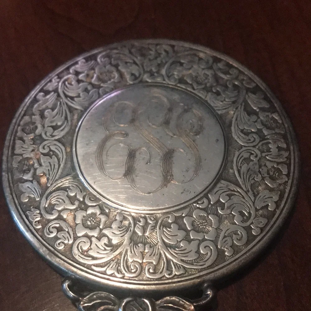 Antique silver small mirror and comb set
